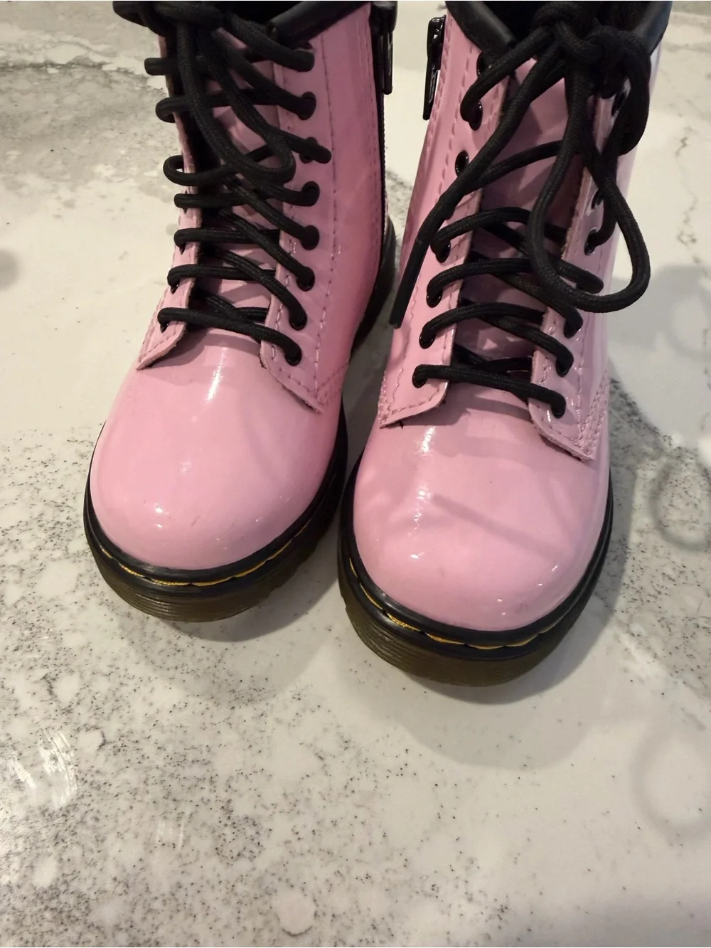Dr. Martens Pink Gloss Patent Lace-Up Kids Boots